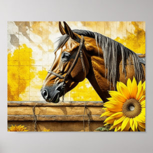 Poster Cheval et Tournesol Belle AI Art