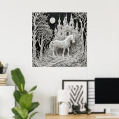 Poster Cheval éthéré et château enchanté (Bureau à domicile)