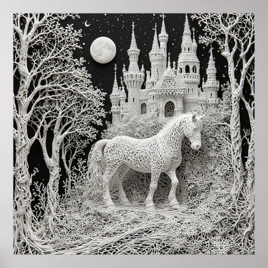 Poster Cheval éthéré et château enchanté (Devant)