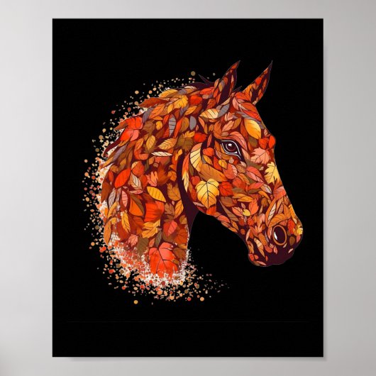 Poster Cheval Face Automne Feuilles Thanksgiving Day Hors (Devant)