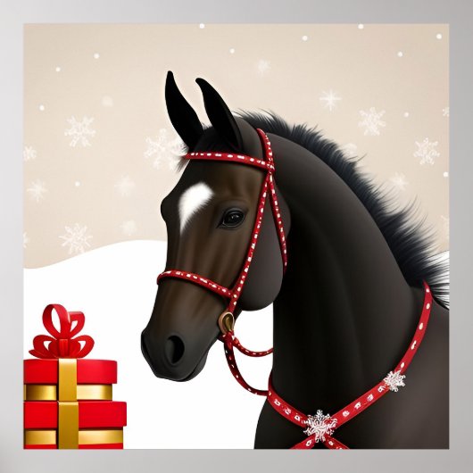 Poster Cheval festif sur le thème de Noël (Devant)