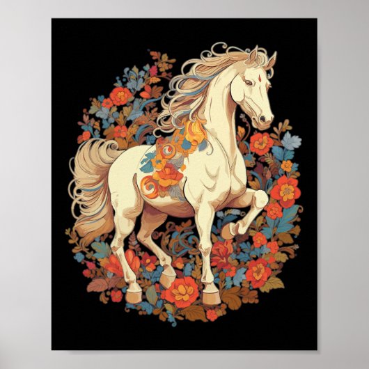 Poster Cheval Fleur Floral Horseback équitation équestre (Devant)
