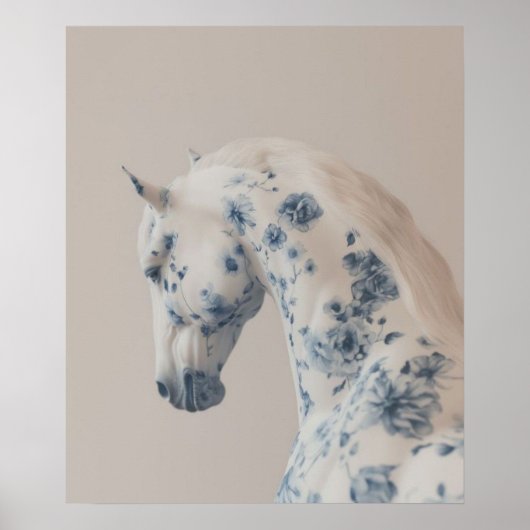 Poster Cheval floral aux pastels doux (Devant)