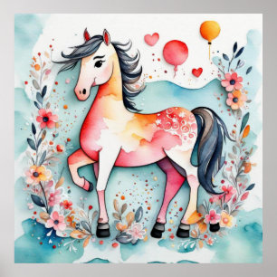Poster Cheval floral mignon