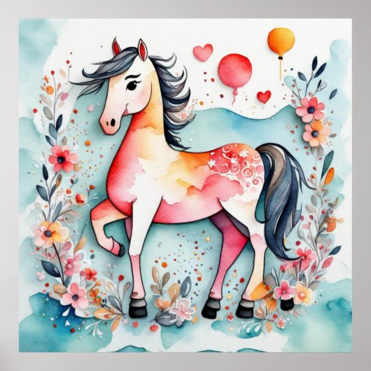 Poster Cheval floral mignon (Devant)