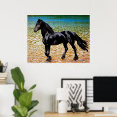 Poster Cheval friésien au lac (Bureau à domicile)