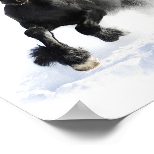 Poster Cheval Friésien Noir En Découpage Neige Imprimer (Coin)