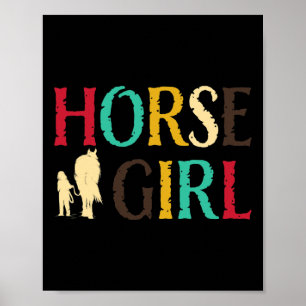 Poster Cheval Girl - Jolie Colorée Retro équitation