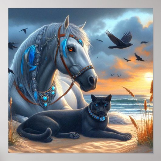 Poster Cheval Gris Panthère Noire (Devant)