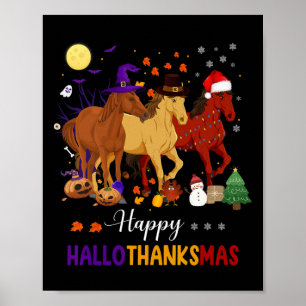 Poster Cheval Halloween Thanksgiving Noël Joyeux Hallo