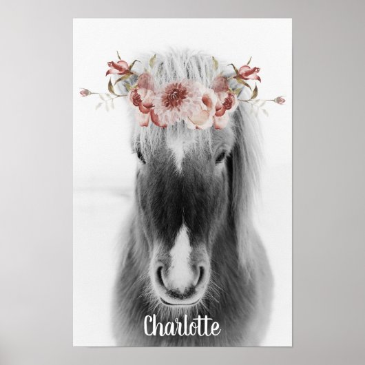 Poster Cheval islandais et couronne florale Nom personnal (Devant)