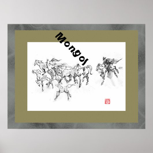 Poster Cheval japonais samouraï art équestre sumi (Devant)