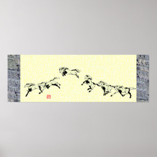 Poster Cheval japonais samouraï art équestre sumi