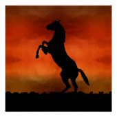 Poster Cheval Libre Au Coucher Du Soleil (Devant)