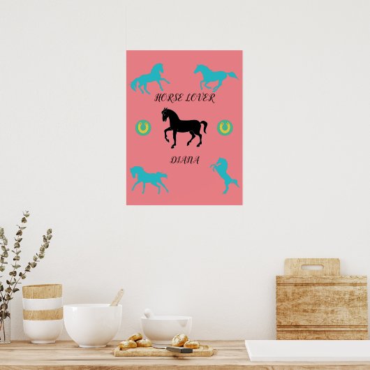 Poster Cheval Lover avec nom personnalisé. (Cuisine)