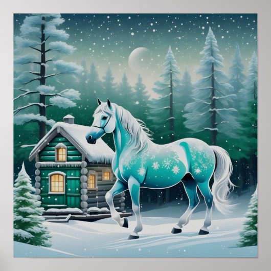 Poster Cheval magique en forêt enchantée (Devant)