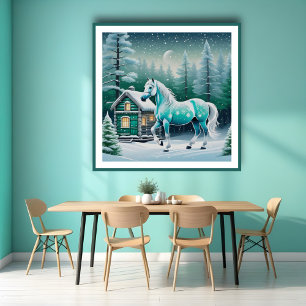 Poster Cheval magique en forêt enchantée