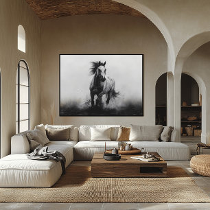 Poster Cheval Majestic Galloping en noir et blanc