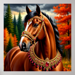 Poster Cheval majestueux avec un harnais doré orné