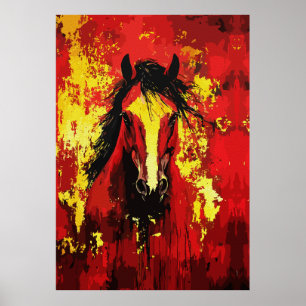 Poster Cheval Majestueux – Esprit Fougueux en Or et Rouge