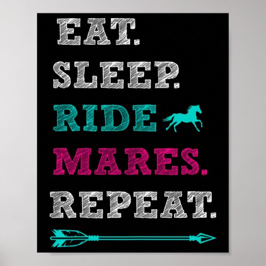 Poster Cheval Mare Équitation - Manger Sleep Mares Repe (Devant)