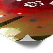 Poster Cheval marguerrier Art Abstrait Rouge Blanc Vert F (Coin)