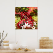 Poster Cheval marguerrier Art Abstrait Rouge Blanc Vert F (Cuisine)