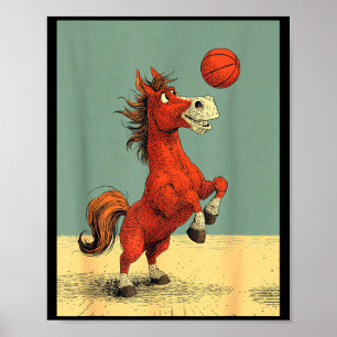 Poster Cheval mignon sports dessin animé de basketball dr