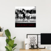 Poster Cheval Motivationnel Blanc Noir Vit Sans Limites (Bureau à domicile)