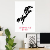 Poster Cheval Motivationnel Blanc Noir Vit Sans Limites (Bureau à domicile)