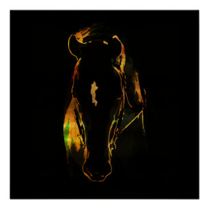 Poster Cheval noir aux couleurs d'or et de cuivre rouge