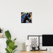 Poster Cheval noir avec Mane Iridescente (Bureau à domicile)
