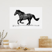 Poster Cheval Noir Blanc en Course (Cuisine)