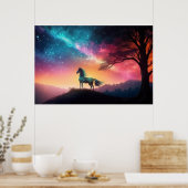 Poster Cheval noir dans le paysage montagneux vibrant (Cuisine)