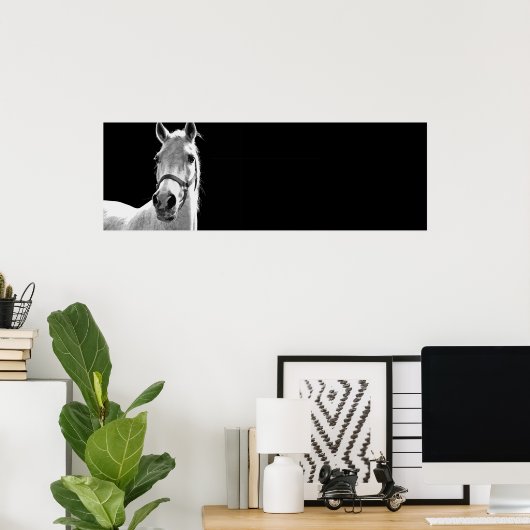 Poster Cheval noir et blanc (Bureau à domicile)