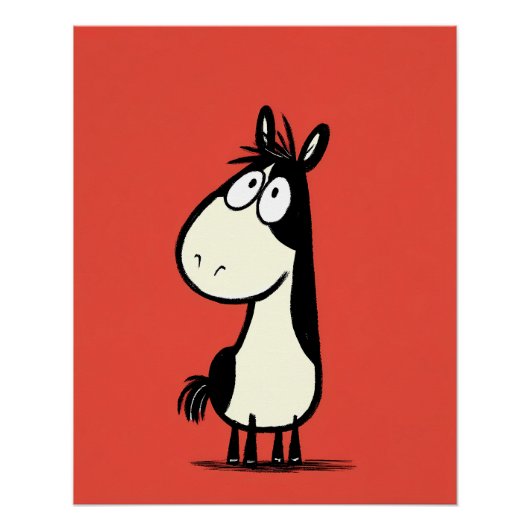Poster cheval noir et blanc - style dessin animé comic do (Devant)