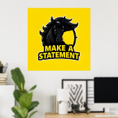 Poster Cheval noir gras avec texte motivant (Bureau à domicile)