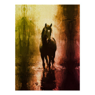 Poster Cheval Noir Mystique – Équitation Fantastique Somb