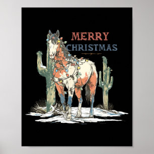 Poster Cheval occidental Joyeux Noël Lumières Ferme Éques