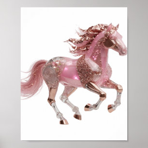 Poster Cheval PAILLETÉ Rose ARGENTÉ iconique