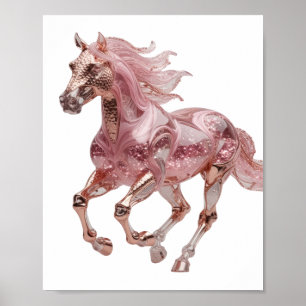 Poster Cheval Pailleté Rose Or Argenté Neuf