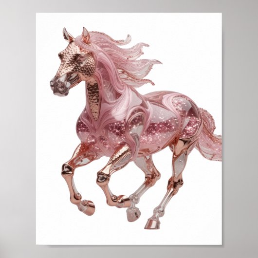 Poster Cheval Pailleté Rose Or Argenté Neuf (Devant)