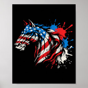 Poster Cheval patriotique drapeau américain Splash Art