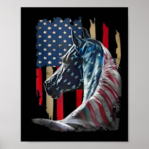Poster Cheval Patriotique Drapeau Usa Vintage Cheval 4 Ju