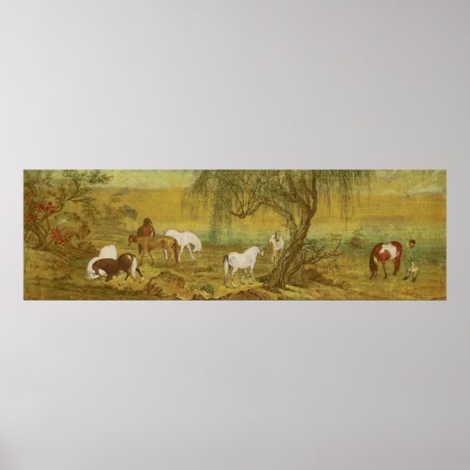 Poster Cheval pâturage dans les banlieues Art (Devant)