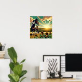 Poster Cheval Pinto dans un champ de tournesol (Bureau à domicile)