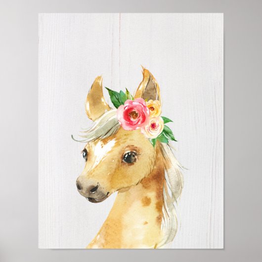 Poster Cheval Poulain Floral Aquarelle (Devant)