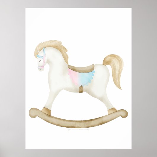 Poster Cheval Rocher bleu rose Baby shower neutre pour le (Devant)