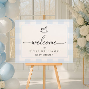 Poster Cheval Rocher En vichy Bleu Bienvenue