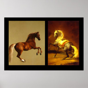 POSTER CHEVAL ROUGE ET CHEVAL POMMELÉ GRIS